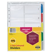 Marbig 35010 Dividers 5 Tab A4 PP MultiColoured
