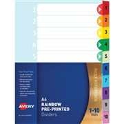 Avery 88710 PrePrinted Dividers 110 Tab A4 MultiColoured