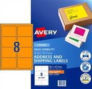 Avery 36103 L7165FO High Vis Shipping Labels Laser 991 x 677mm 8 Per Sheet Fluoro Orange Pack 25