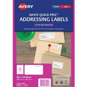 Avery 959029 L7159 Quick Peel Address Labels with Sure Feed Laser 64 x 338mm 24 Per Sheet Pack 100