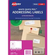 Avery 959002 L7161 Quick Peel Address Labels with Sure Feed Laser 635 x 466mm 18 Per Sheet Pack 100