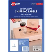 Avery 959065 L7567 Crystal Clear Shipping Labels Laser 1996 x 2891mm 1 Per Sheet Pack 25