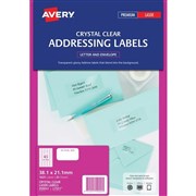 Avery 959022 L7551 Crystal Clear Address Labels Laser 381 x 212mm 65 Per Sheet Pack 25