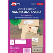Avery 959060 L7157 Quick Peel Address Labels with Sure Feed Laser 64 x 243mm 33 Per Sheet Pack 100