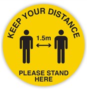 Keep Your Distance Please Stand Here 15m Floor Sign 350mm Yellow and Black