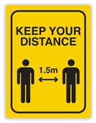 Keep Your Distance 15m Wall Sign 255mm x 300mm Black and Yellow