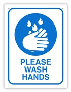 Please Wash Hands Wall Sign 255mm x 300mm White and Blue
