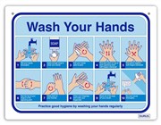 How to Wash Hands Wall Sign 255mm x 300mm Blue and White