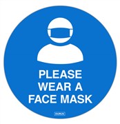 Please Wear a Face Mask Adhesive Floor Stickers 250mm Diameter Blue and White