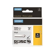 Dymo Rhino 18444 Tape Vinyl Black on White 12mm