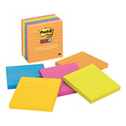 Post It Notes 675 6SSUC 101 x 101mm Super Sticky Lined Assorted Rio De Janeiro Pack 6