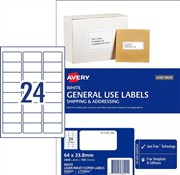 Avery 938201 General Use Labels 64 x 338mm 24 Per Sheet Pack 100