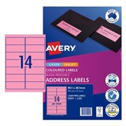 Avery 959420 Address Labels Laser Inkjet 991 x 381mm 14 Per Sheet Pink Pack 5