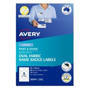 Avery 980048 Oval Fabric Name Badge Labels Laser 84 x 50mm 8 Per Sheet 10 Sheets