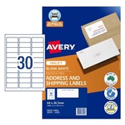 Avery 936106 J8158 Inkjet Quick Peel Address Labels with Sure Feed 64 x 267mm 30 Per Sheet Pack 50