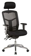 Oyster 1H High Mesh Back Chair with Height Adjustable Arms  Head Rest with 3 Lever  Chrome Base Black Fabric