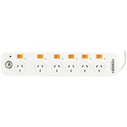 Italplast Power Board 6Way with Individual Switch Surge Protection Reset Button Indicator Light 1m Lead I523