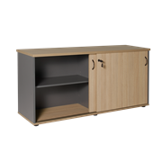Credenza Sliding Door 1800mm W x 450mm D x 730mm H Lockable Natural Oak Ironstone